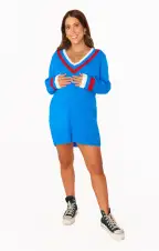 Hartford Sweater Dress ~ Blue Varsity Stripe Knit(XS)