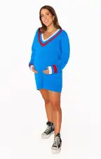 Hartford Sweater Dress ~ Blue Varsity Stripe Knit(XS)