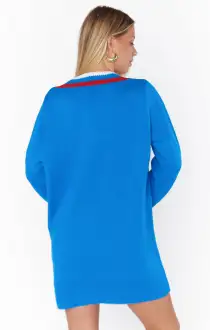 Hartford Sweater Dress ~ Blue Varsity Stripe Knit(XS)