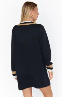 Hartford Sweater Dress ~ Black Varsity Stripe Knit(XS)
