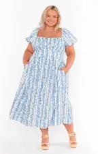 Belle Midi Dress ~ Blue Bliss Stripe(XS)