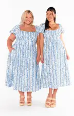Belle Midi Dress ~ Blue Bliss Stripe(XS)