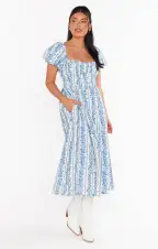 Belle Midi Dress ~ Blue Bliss Stripe(XS)