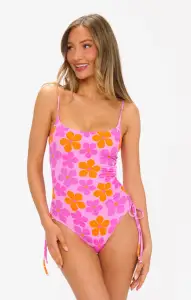 Maldives One Piece ~ Pink Daisy Rib Scrunch(XS)
