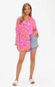 Johns Button Down Shirt ~ Pink Daisy(XS)