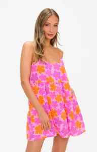 Caroline Mini Dress ~ Pink Daisy(XS)