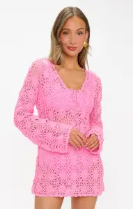 Vacay Mini Coverup ~ Bubblegum Pink Crochet(XS)