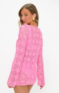 Vacay Mini Coverup ~ Bubblegum Pink Crochet(XS)