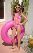 Little Babe One Piece ~ Pink Daisy Rib Scrunch