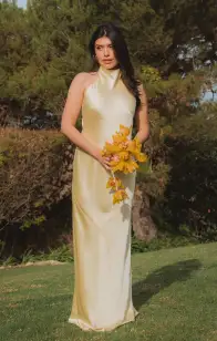 Lisa Maxi Dress ~ Pale Yellow Luxe Satin(XXS)