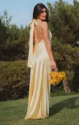 Lisa Maxi Dress ~ Pale Yellow Luxe Satin(XXS)