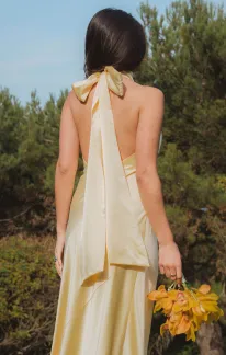 Lisa Maxi Dress ~ Pale Yellow Luxe Satin(XXS)