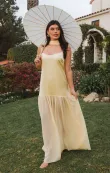 Dalia Maxi Dress ~ Pale Yellow Luxe Satin(XXS)
