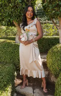 Alexis Midi Dress ~ Champagne Luxe Satin(XXS)