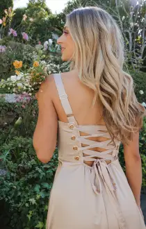 Clarissa Corset Dress ~ Champagne Luxe Satin(XXS)