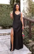 Anderson Maxi Dress ~ Black Luxe Satin(XXS)