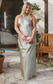 Lisa Maxi Dress ~ Moss Green Luxe Satin(XXS)