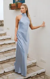 Lisa Maxi Dress ~ Steel Blue Luxe Satin(XXS)