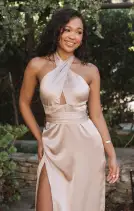 Adele Halter Maxi Dress ~ Champagne Luxe Satin(XXS)