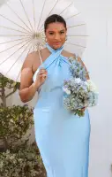Jasmine Halter Maxi Dress ~ Baby Blue Luxe Satin(XXS)