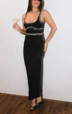 Gina Maxi Dress ~ Black Rhinestone Jacquard(XS)