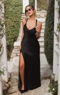 Anderson Maxi Dress ~ Black Luxe Satin(XXS)