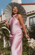Jasmine Halter Maxi Dress ~ Light Pink Luxe Satin(XXS)