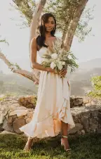 Samantha Ruffle Wrap Dress ~ Champagne Luxe Satin(XXS)