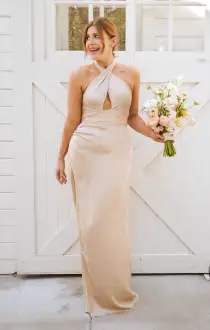 Adele Halter Maxi Dress ~ Champagne Luxe Satin(XXS)