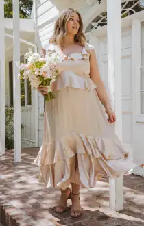 Reese Ruffle Dress ~ Champagne Luxe Satin(XXS)