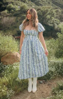 Belle Midi Dress ~ Blue Bliss Stripe(XS)