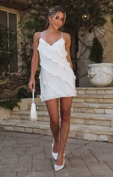 Romance Ruffle Mini Dress ~ Ivory Luxe Satin(XXS)