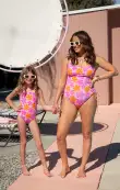 Maldives One Piece ~ Pink Daisy Rib Scrunch(XS)