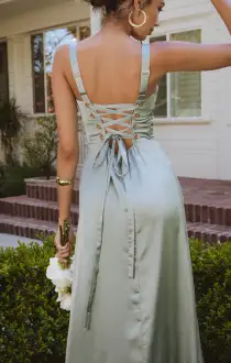 Clarissa Corset Dress ~ Silver Sage Luxe Satin(XXS)