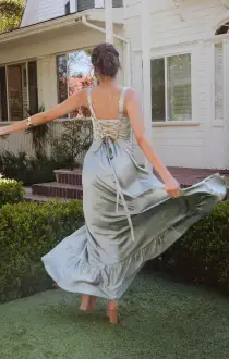 Clarissa Corset Dress ~ Silver Sage Luxe Satin(XXS)