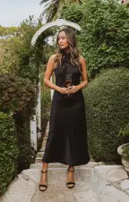 Jasmine Halter Midi Dress ~ Black Luxe Satin