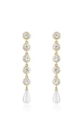 Ettika Elegantly Modern Crystal and Pearl Dangle Earrings ~ Gold(OS)
