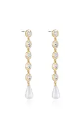 Ettika Elegantly Modern Crystal and Pearl Dangle Earrings ~ Gold(OS)