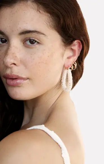 Ettika Pearl Wrapped Hoop Earrings ~ Pearl(OS)