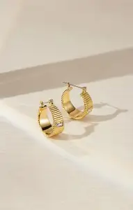 LUV AJ The Francois Ridged Hoop Earrings ~ Gold Plated(OS)