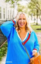 Hartford Sweater Dress ~ Blue Varsity Stripe Knit(XS)