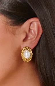 Petit Moments Oval Pearl Stud Earrings ~ Gold