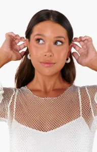 Pave Rhinestone Puff Hoop Earrings ~ Gold(OS)