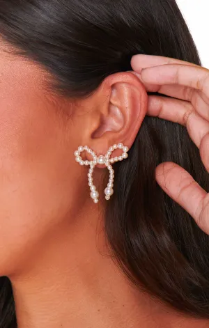Bow Pearl Bead Earrings ~ Pearl(OS)