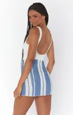 Leyla Sarong ~ Blue Stripe Linen(XS/S)