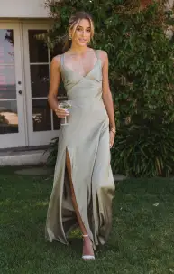 Anderson Maxi Dress ~ Moss Green Luxe Satin(XXS)