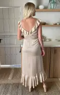 Samantha Ruffle Wrap Dress ~ Champagne Luxe Satin(XXS)