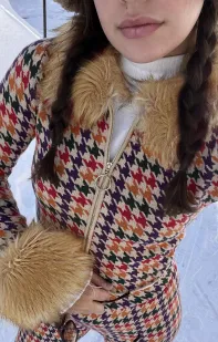 Zermatt Zip Up ~ Valley Houndstooth Faux Fur(XS)