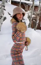 Zermatt Zip Up ~ Valley Houndstooth Faux Fur(XS)