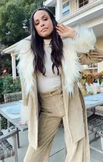 Penny Lane Coat ~ Beige Corduroy with Faux Fur(XS)
